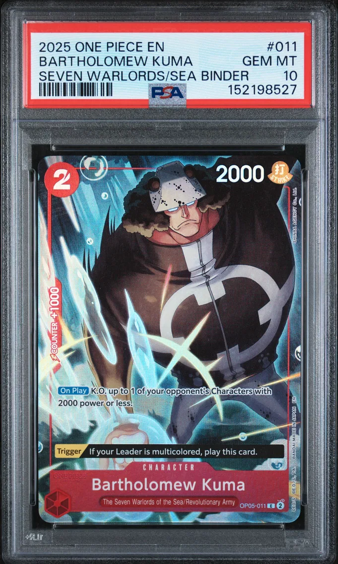 2025 #011 Bartholomew Kuma PSA 10 One Piece Seven Warlords of the Sea Binder Set