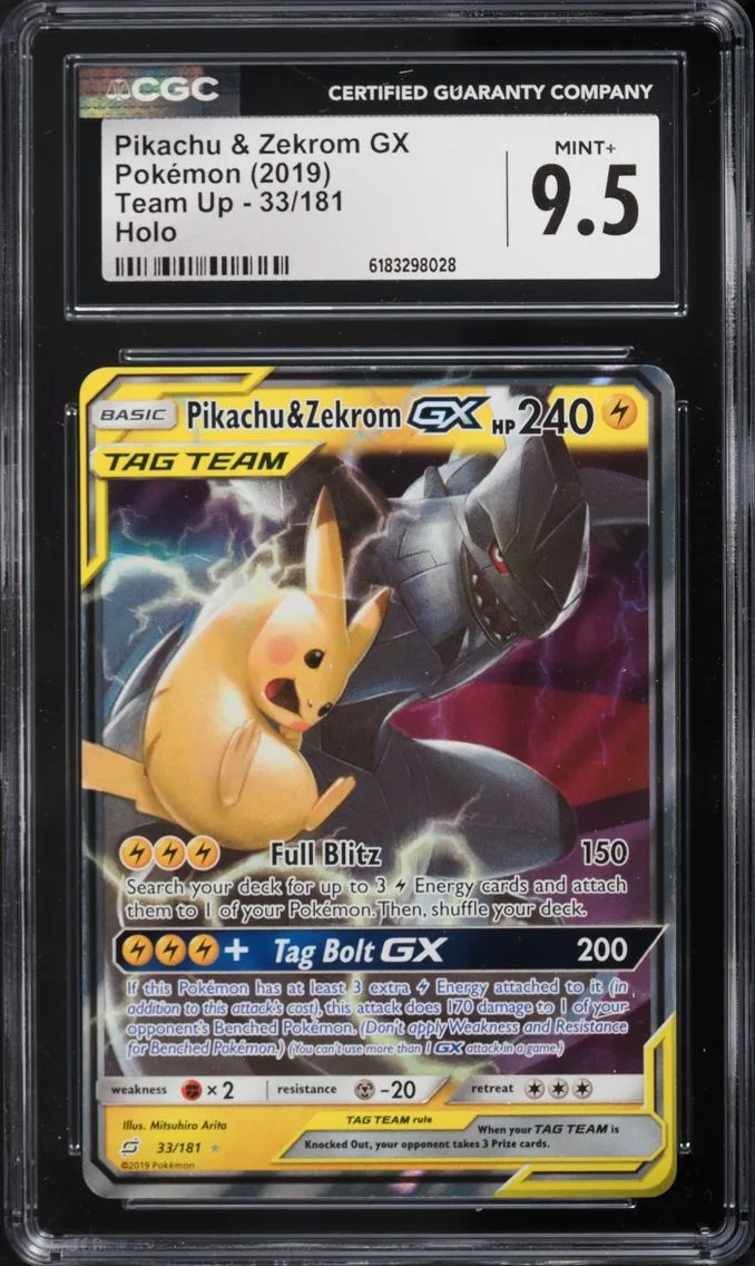 2019 #33 Pikachu & Zekrom GX CGC 9.5 Pokemon Sun & Moon Team Up Holo