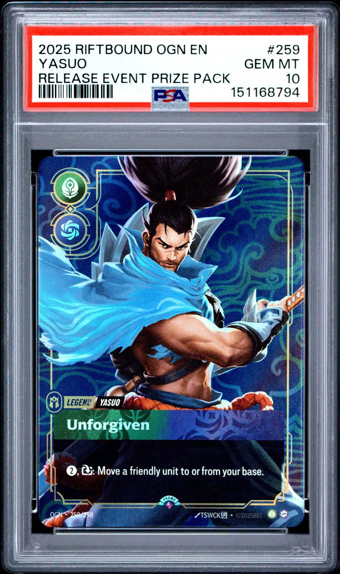 2025 #259 Yasuo - Unforgiven PSA 10 Riftbound: League of Legends Ogn-Origins