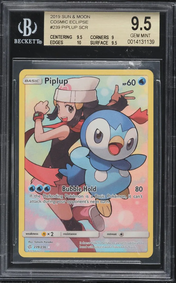 2019 #239 Full Art/Piplup BGS 9.5 Sun & Moon Cosmic Eclipse Pokemon