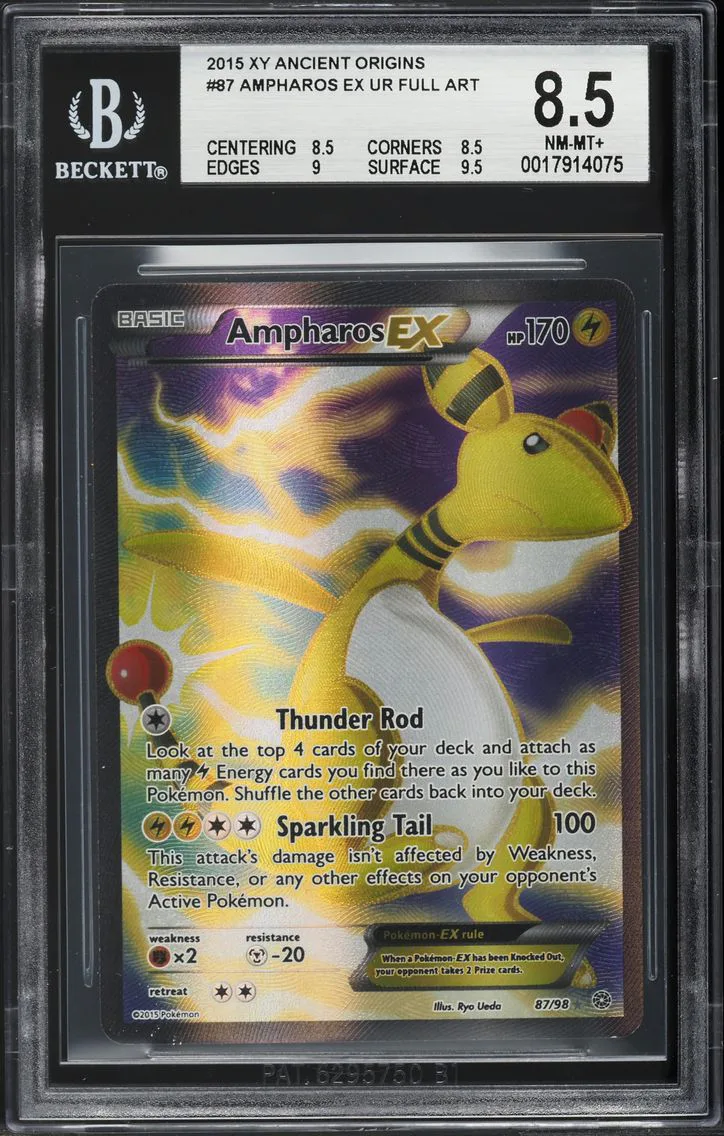 2015 #87 Full Art/Ampharos EX BGS 8.5 XY Ancient Origins Pokemon