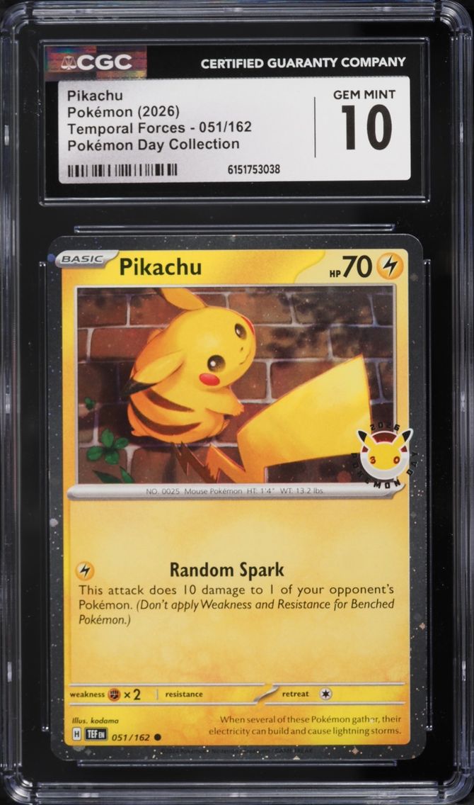 2026 Pokemon Scarlet & Violet Temporal Forces Day Collection Pikachu #51 CGC 10 GEM MINT
