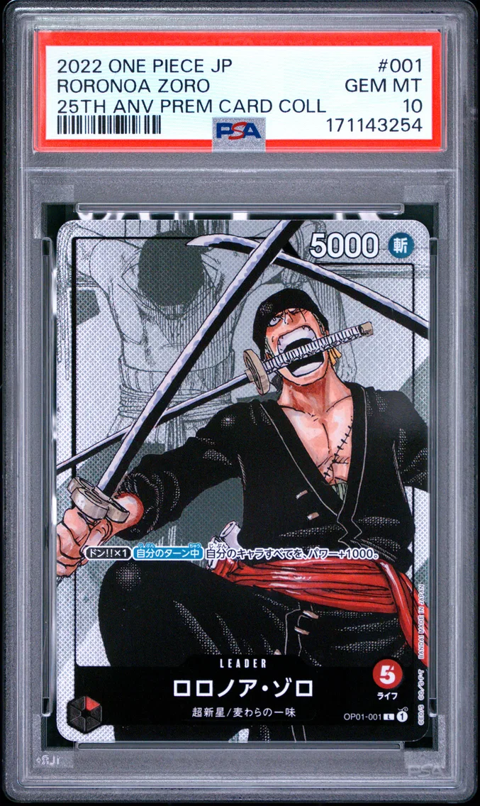 2022 #001 Roronoa Zoro PSA 10 One Piece Japanese 25th Anniversary Premium Card Collection