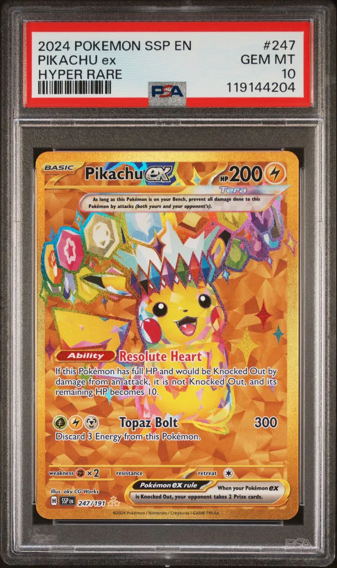 2024 #247 Pikachu EX PSA 10 Ssp EN-Surging Sparks Pokemon