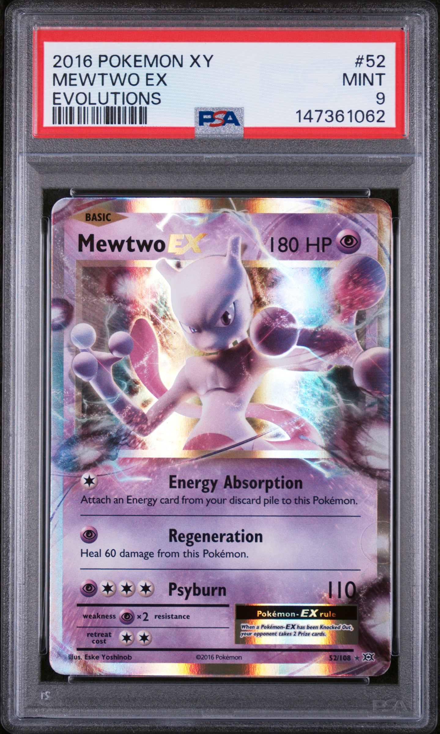 2016 #52 Mewtwo Ex PSA 9 Xy Evolutions