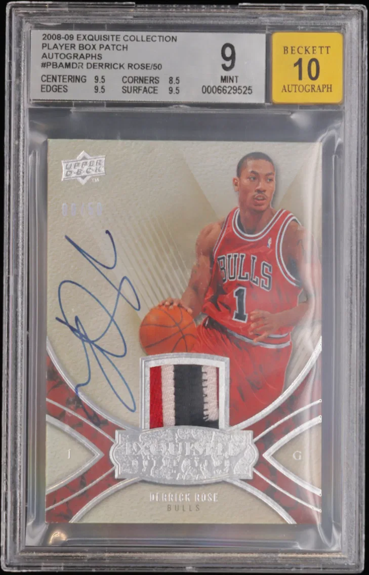 2008 #PBAMDR Derrick Rose/50 BGS 9 Exquisite Collection Player Box Patches Autographs