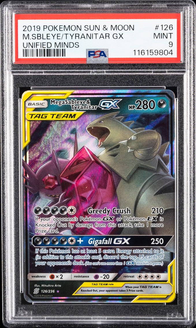 2019 #126 Mega Sableye & Tyranitar GX PSA 9 Sun & Moon Unified Minds Pokemon