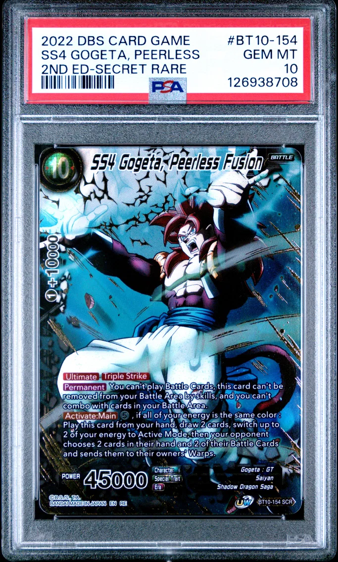 2022 #BT10-154 SS4 Gogeta, Peerless Fusion PSA 10 Dragon Ball Super Card Game Series 10 Rise of the Unison Warrior 2nd Edition