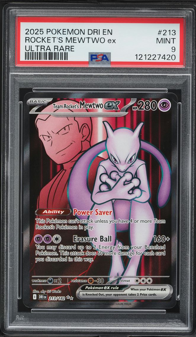 2025 #213 Team Rocket's Mewtwo EX PSA 9 Dri EN-Destined Rivals Pokemon