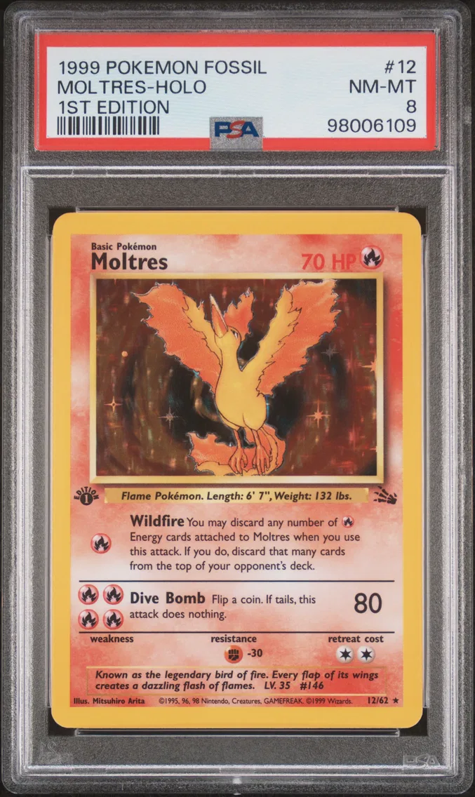 1999 #12 Moltres-Holo 1st Edition PSA 8 Fossil