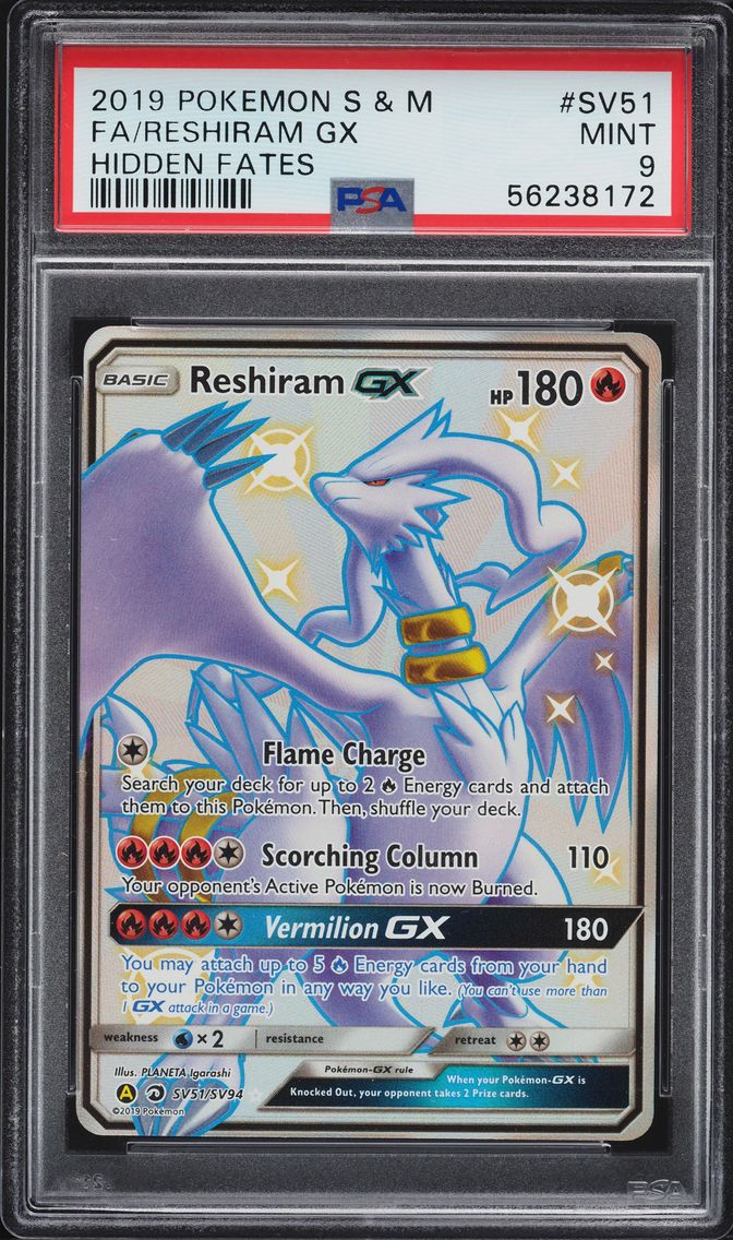 2019 #SV51 Full Art/Reshiram GX PSA 9 Sun & Moon Hidden Fates Pokemon