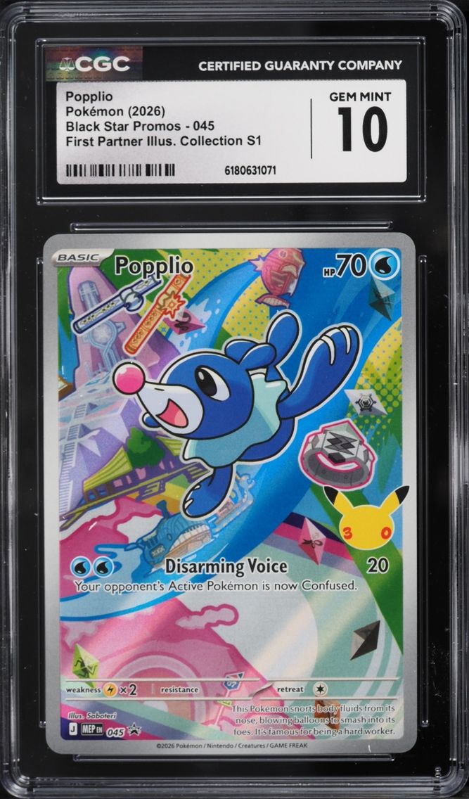 2026 Pokemon Mega Evolution Promo First Partner Illustration S1 Full Art Popplio #45 CGC 10 GEM