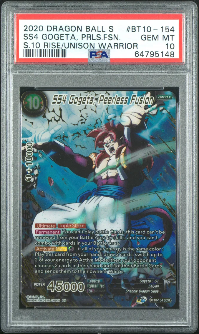 2020 #BT10-154 SS4 Gogeta, Peerless Fusion PSA 10 Dragon Ball Super Card Game Series 10 Rise of the Unison Warrior