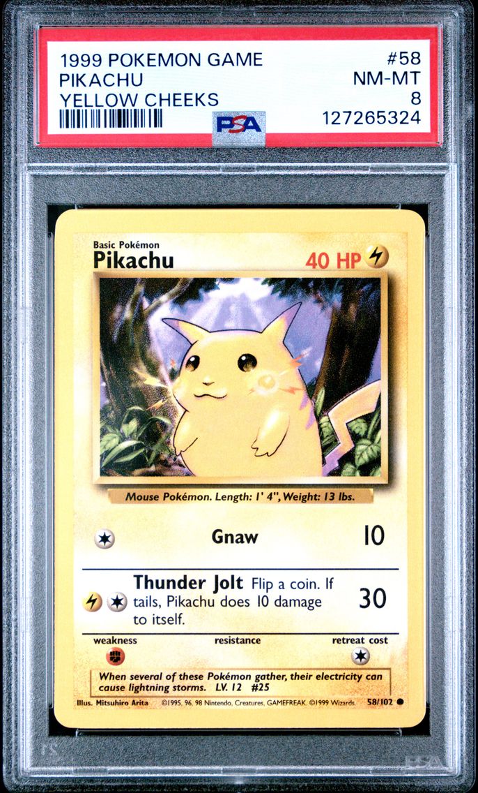 1999 #58 Pikachu PSA 8 Game