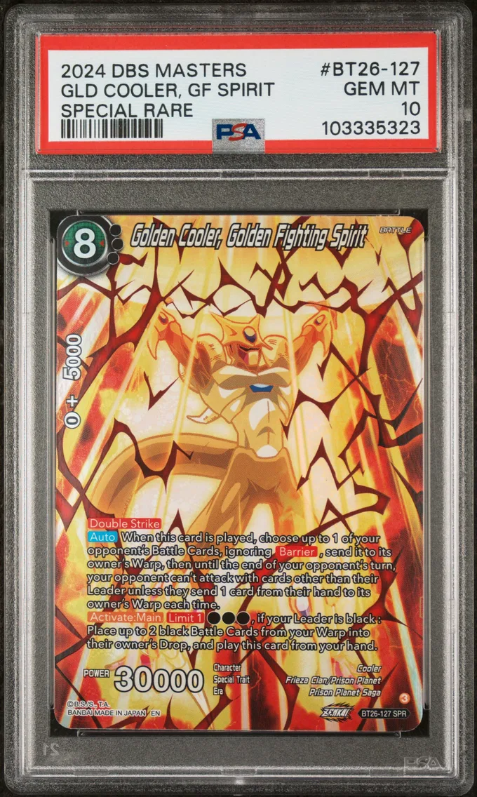 2024 #BT26-127 Golden Cooler, Golden Fighting Spirit PSA 10 Dragon Ball Super Card Game Masters Series 26 Ultimate Advent