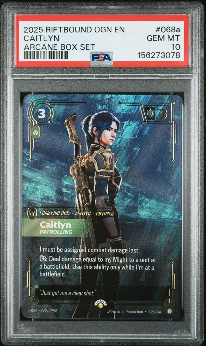 2025 #068a Caitlyn - Patrolling PSA 10 Riftbound: League of Legends Ogn-Origins