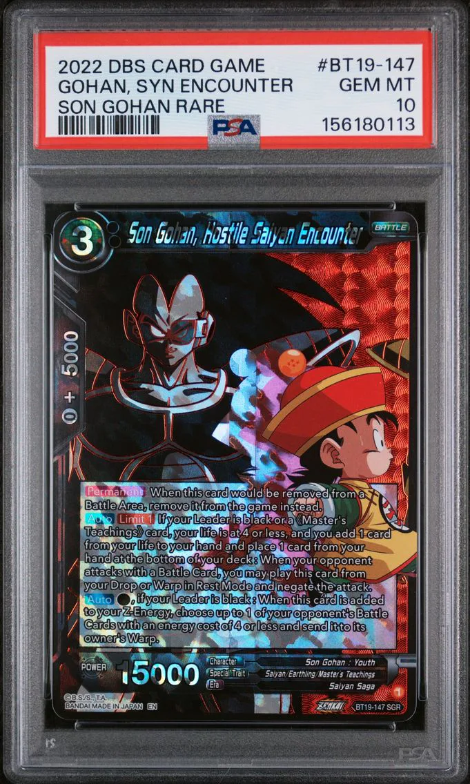 2022 #BT19-147 Son Gohan, Hostile Saiyan Encounter PSA 10 Dragon Ball Super Card Game Series 19 Fighter's Ambition