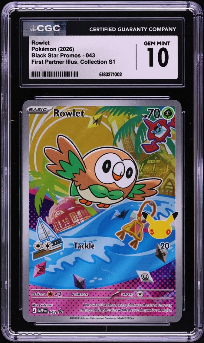 2026 Pokemon Mega Promo First Partner Illustration S1 Full Art Rowlet #43 CGC 10 GEM MINT