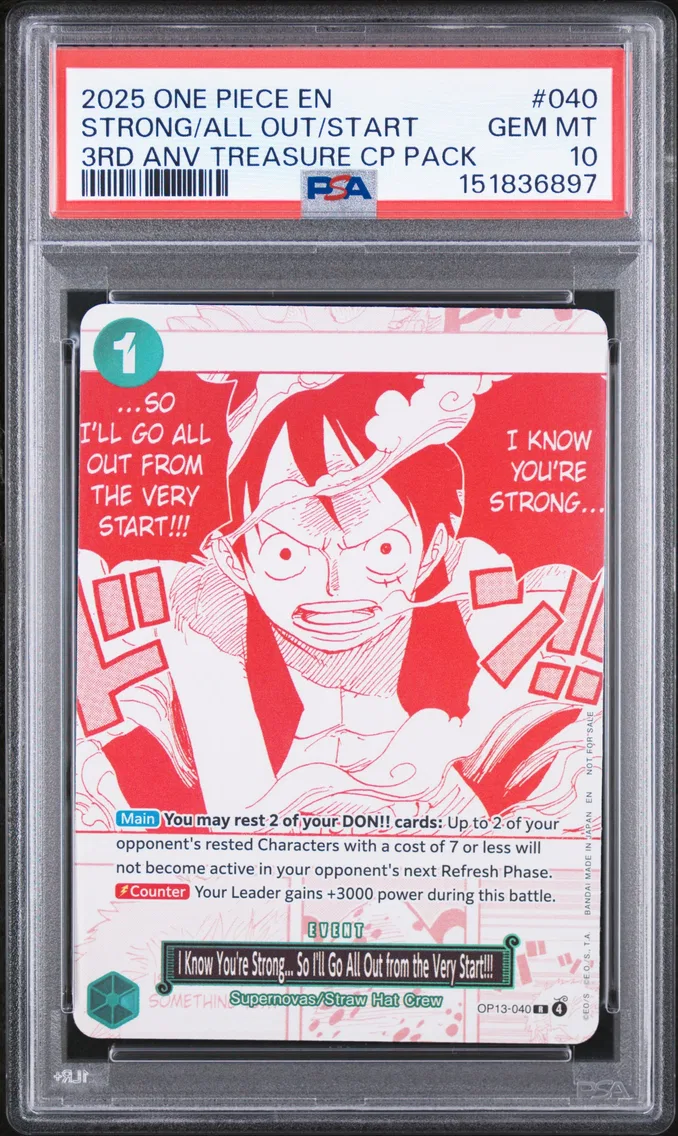 2025 #040 I Know You're Strong... So I'll Go All Out From the Very Start!!! PSA 10 One Piece 3rd Anniversary! One Piece Card Treasure Campaign Pack