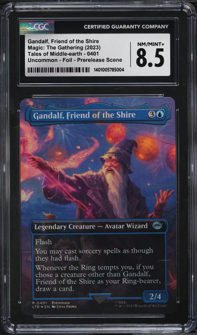 2023 #401 TALES OF MIDDLE-EARTH FOIL PRERELEASE GANDALF; FRIEND OF SHIRE CGC 8.5 MAGIC THE GATHERING
