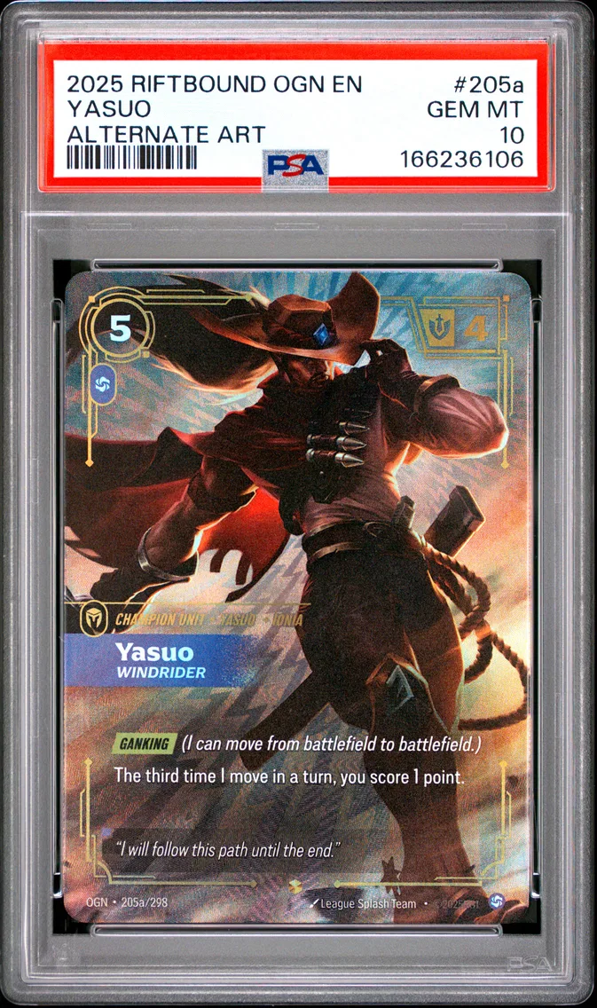 2025 #205a Yasuo - Windrider PSA 10 Riftbound: League of Legends Ogn-Origins