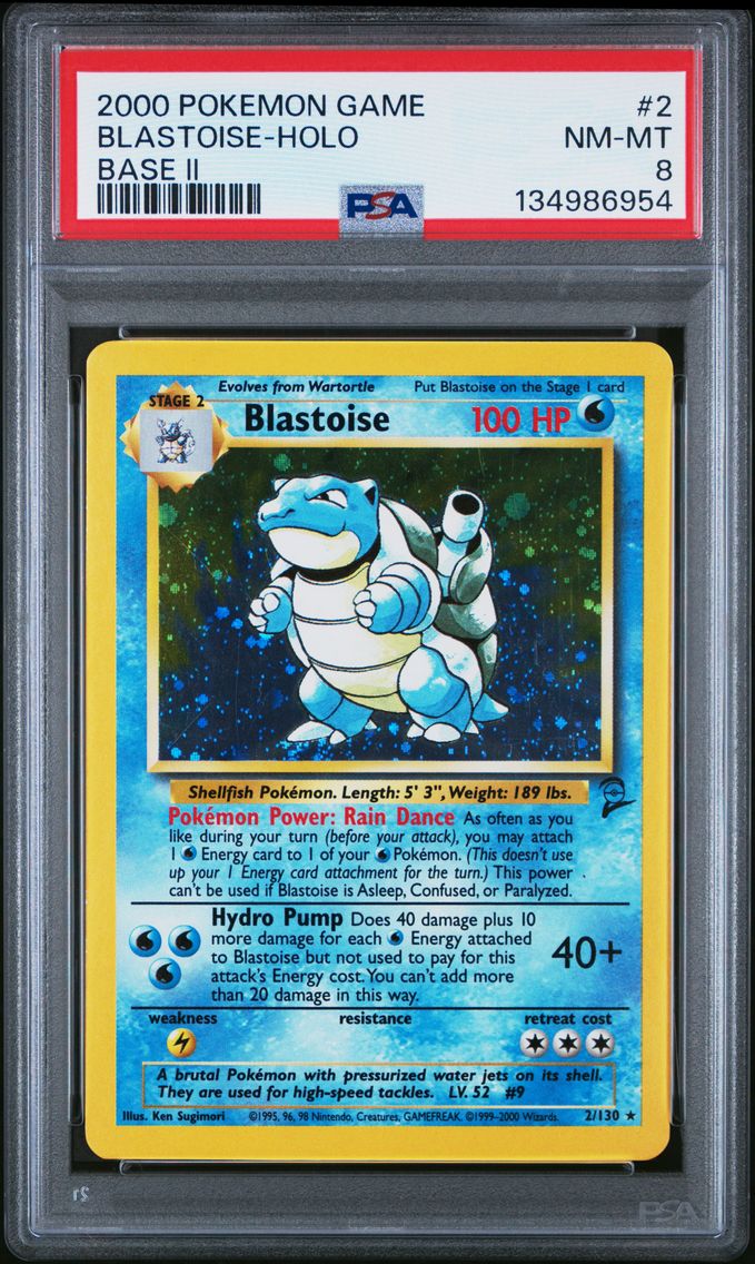 2000 #2 Blastoise-Holo PSA 8 Game Base II Pokemon