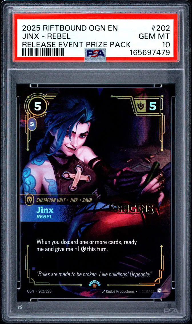 2025 #202 Jinx - Rebel PSA 10 Riftbound: League of Legends Ogn-Origins