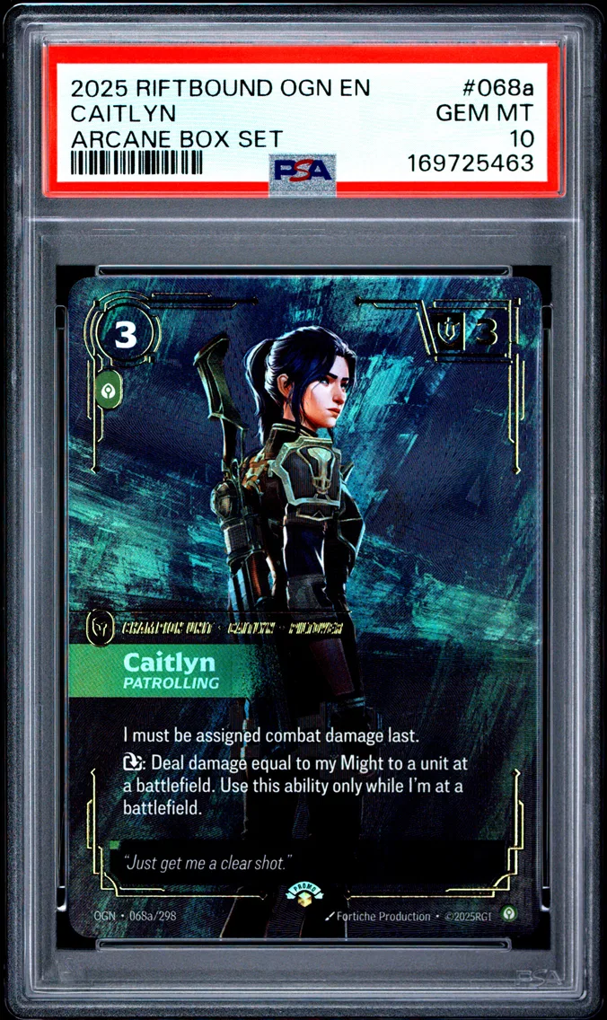 2025 #068a Caitlyn - Patrolling PSA 10 Riftbound: League of Legends Ogn-Origins