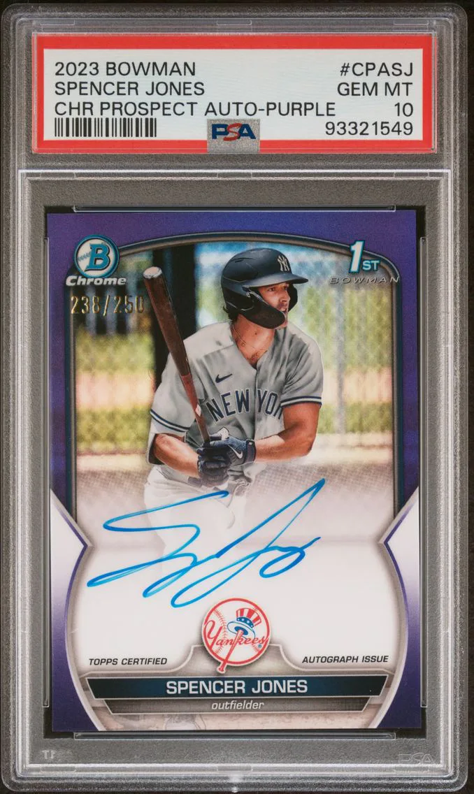 2023 #CPASJ Spencer Jones PSA 10 Bowman Chrome Prospect Autographs