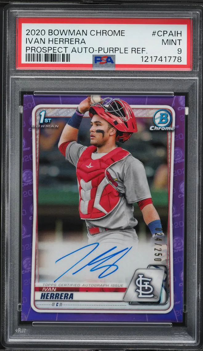 2020 Bowman Chrome Purple Refractor Ivan Herrera PROSPECT AUTO /250 #CPAIH PSA 9 MINT
