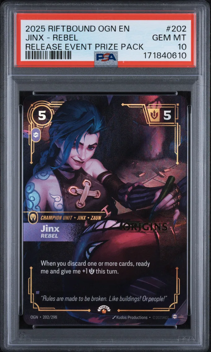 2025 #202 Jinx - Rebel PSA 10 Riftbound: League of Legends Ogn-Origins