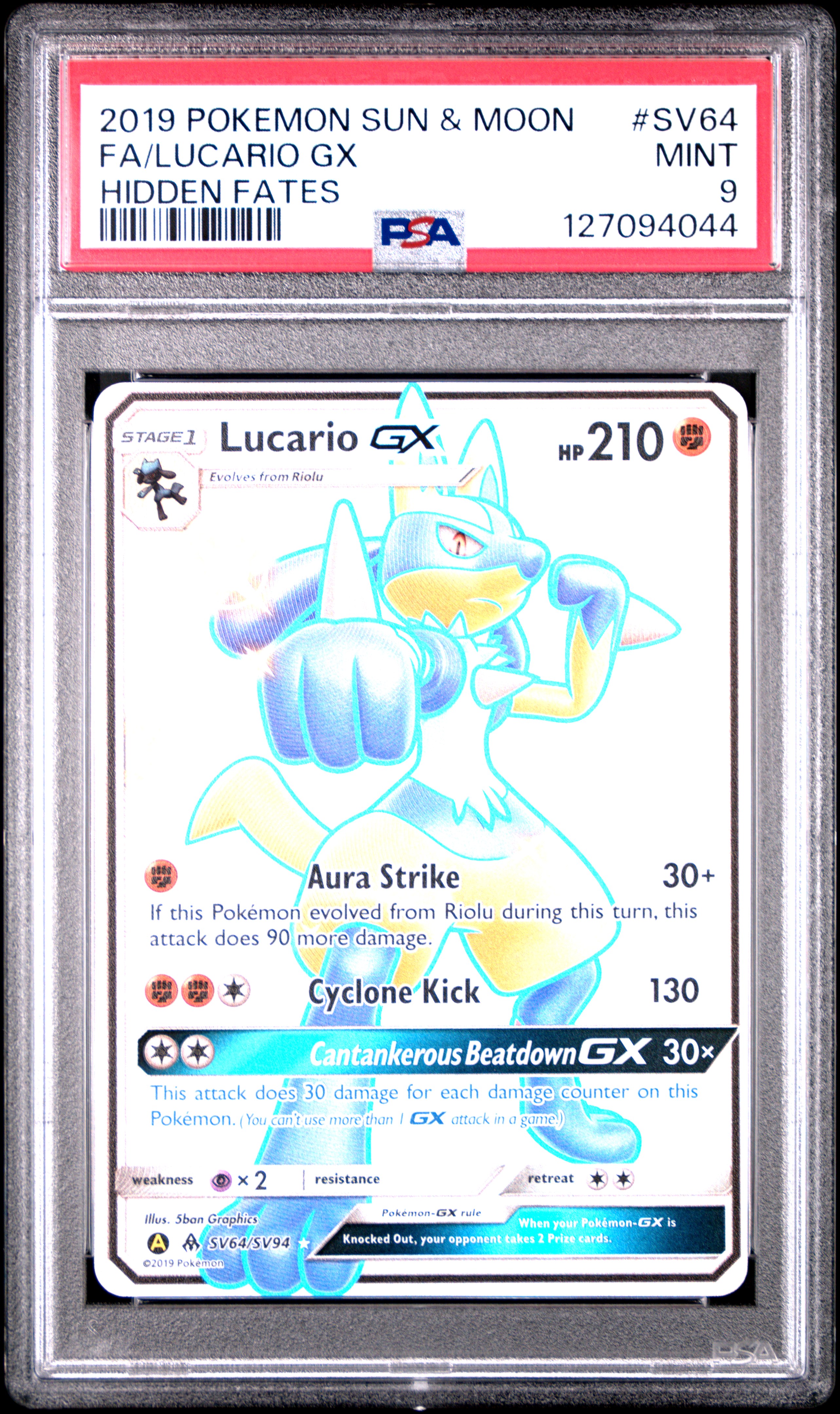 2019 #Sv64 Full Art/Lucario Gx PSA 9 Sun & Moon Hidden Fates