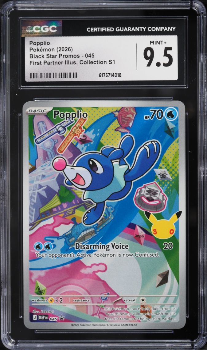 2026 Pokemon Mega Evolution Promo First Partner Illustration Full Art Popplio #45 CGC 9.5 MINT+