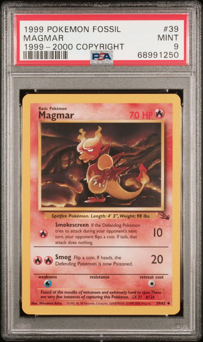 1999 #39 Magmar 1999-2000 Copyright PSA 9 Fossil Pokemon