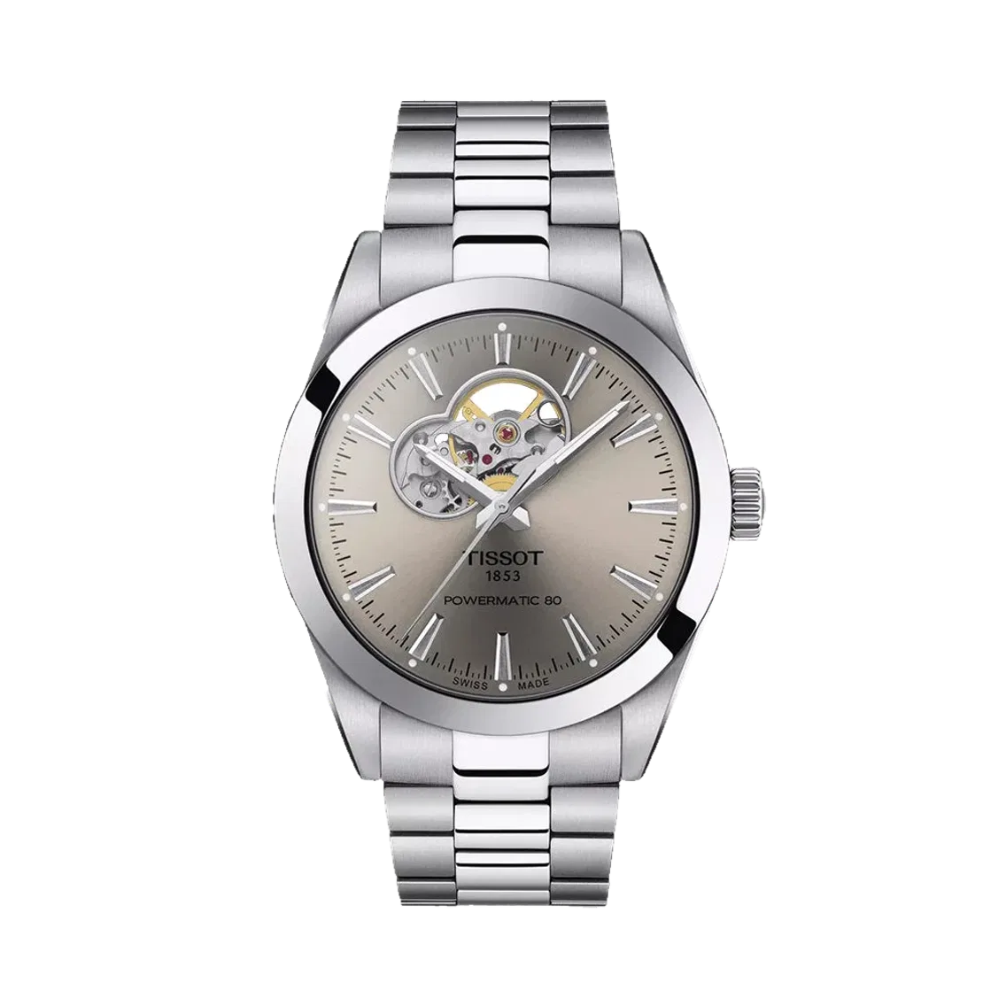 Tissot Gentleman Powermatic 80 Open Heart 40mm - Silver on Bracelet
