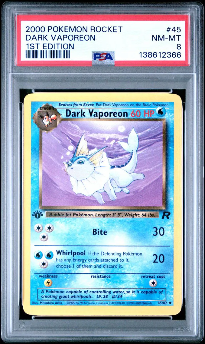 2000 #45 Dark Vaporeon 1st Edition PSA 8 Rocket Pokemon