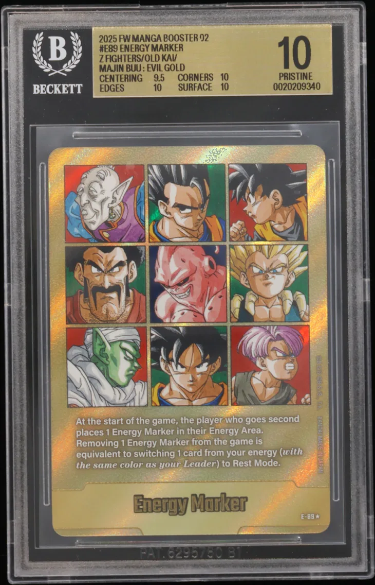 2025 #E89 Energy Marker (Z Fighters/Old Kai/Majin Buu : Evil) GOLD BGS 10 Dragon Ball Super Card Game Fusion World Manga Booster 02