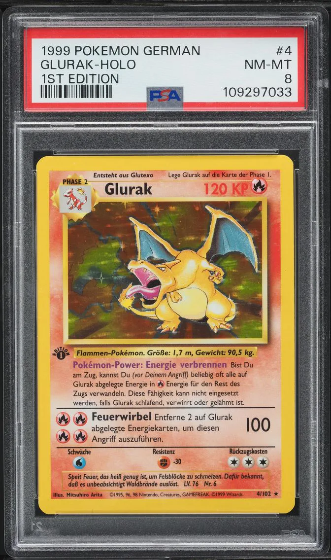 1999 #4 Glurak-Holo 1st Edition PSA 8 German Pokemon