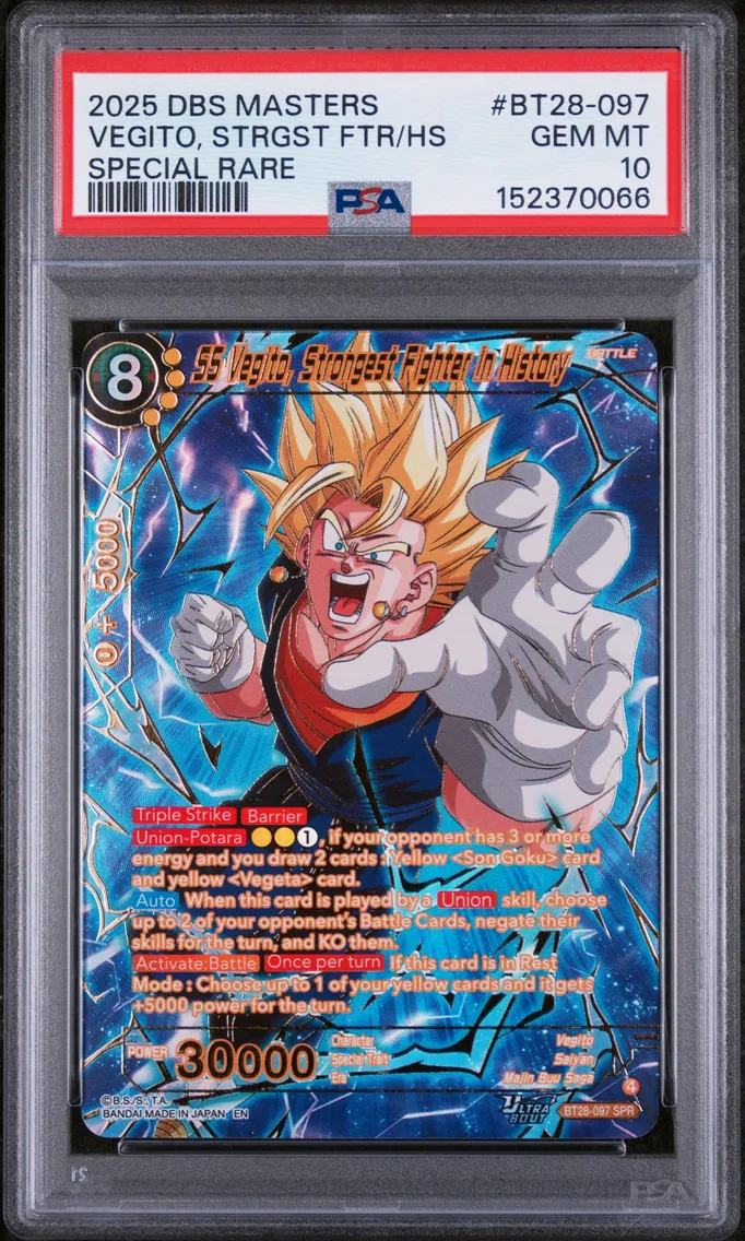2025 #BT28-097 SS Vegito, Strongest Fighter in History PSA 10 Dragon Ball Super Card Game Masters Series 28 Prismatic Clash