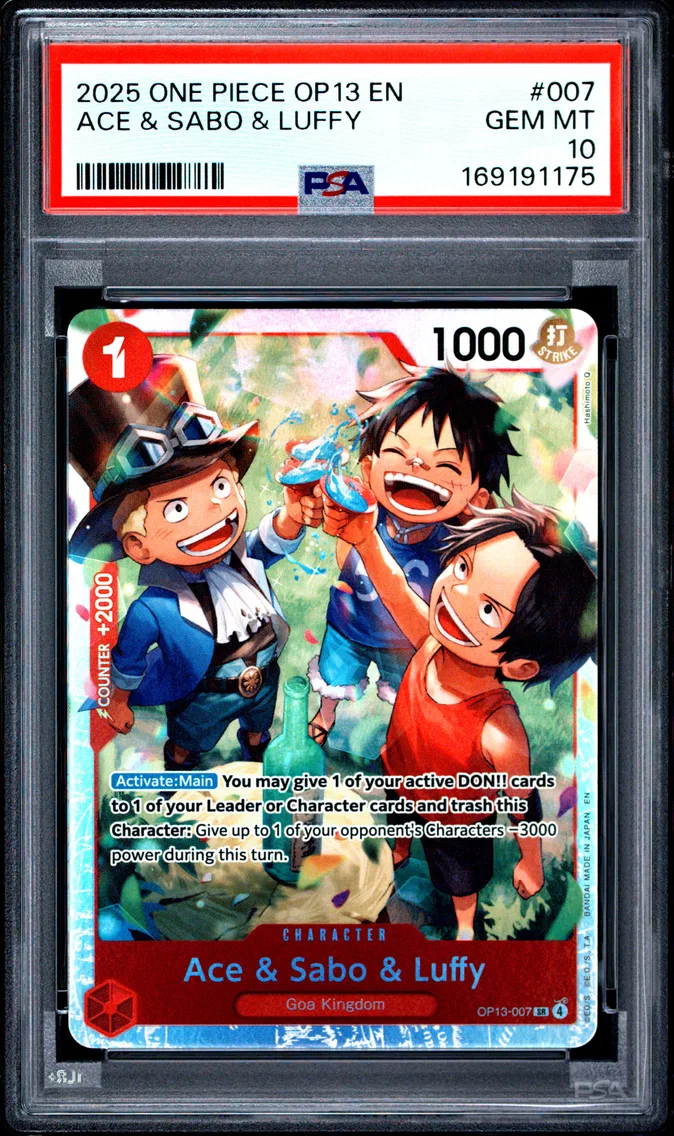 2025 #007 Ace & Sabo & Luffy PSA 10 One Piece OP13-Carrying on His Will