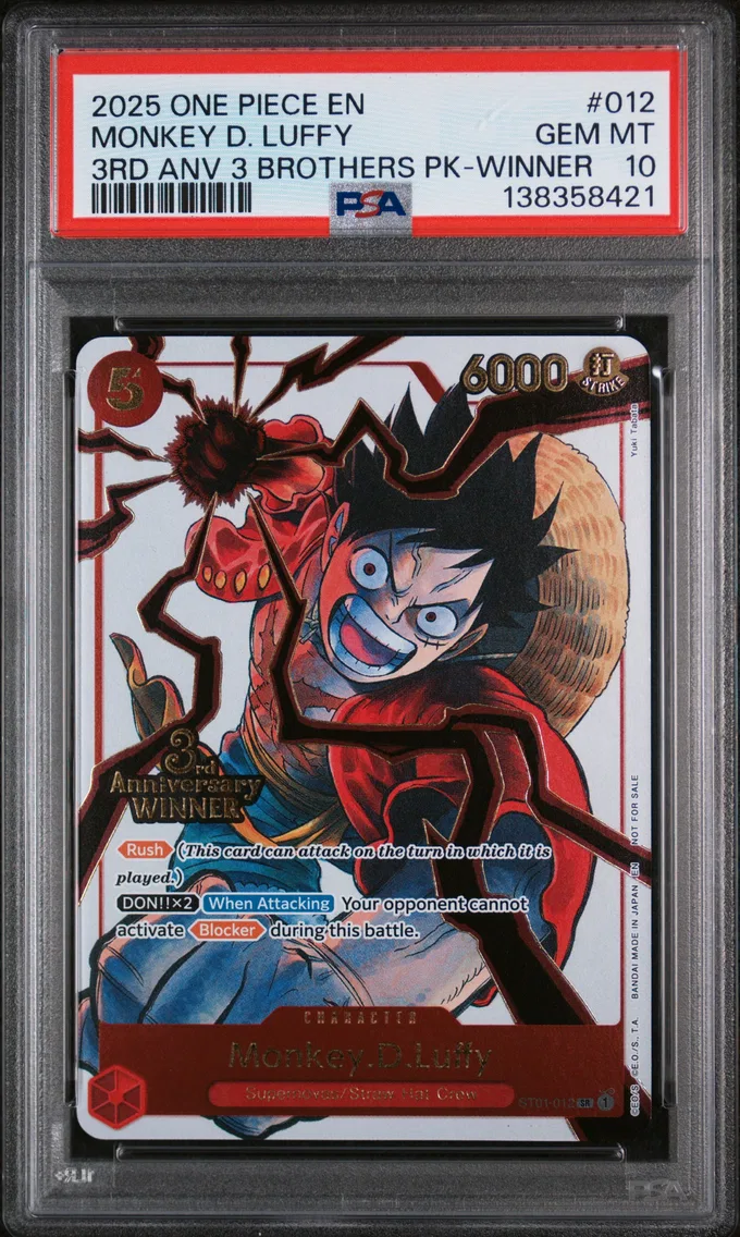 2025 #012 Monkey D. Luffy PSA 10 One Piece 3rd Anniversary Tournament 3 Brothers Pack