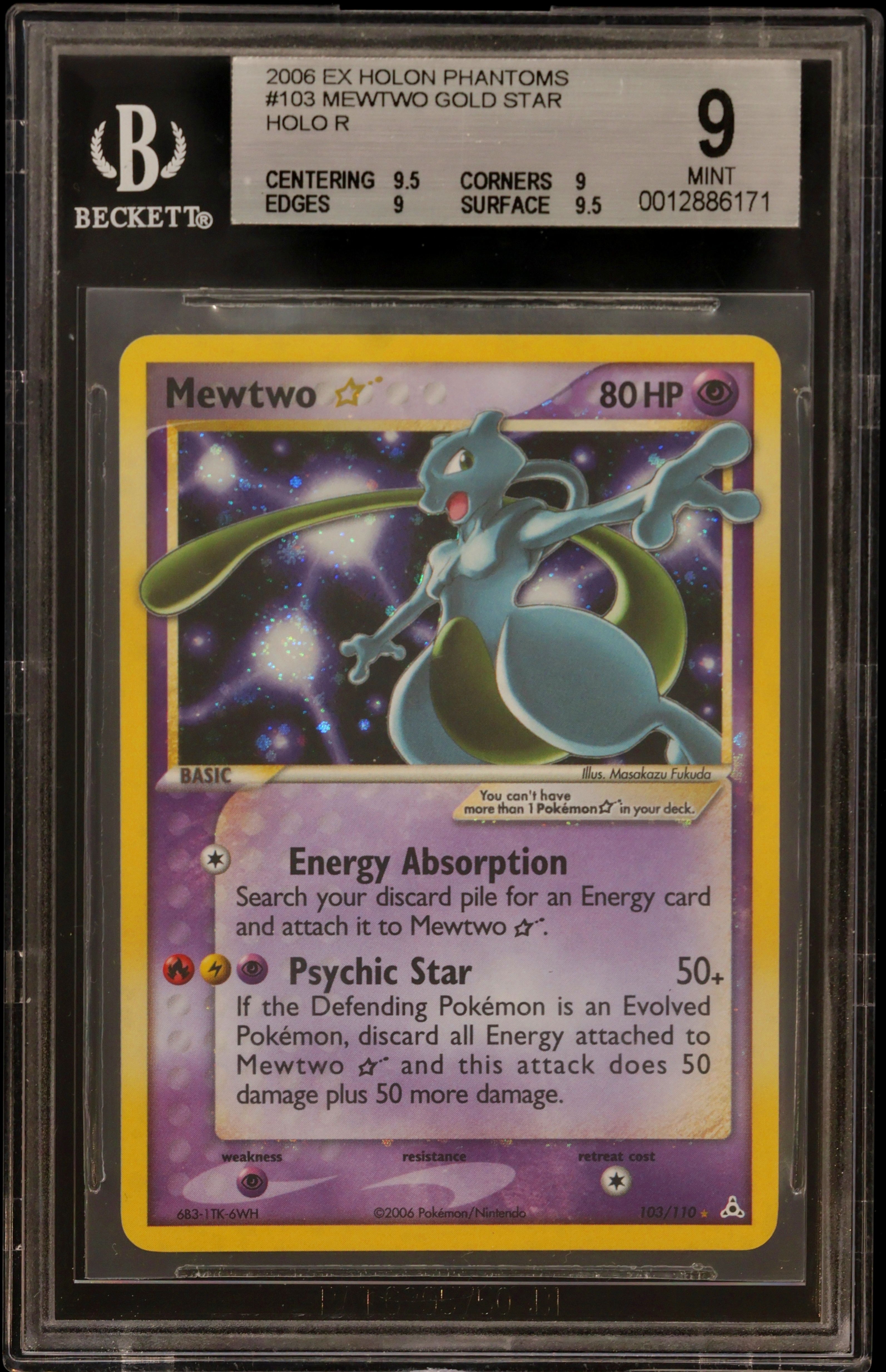 2006 #103 Mewtwo GOLD STAR HOLO R BGS 9 EX Holon Phantoms