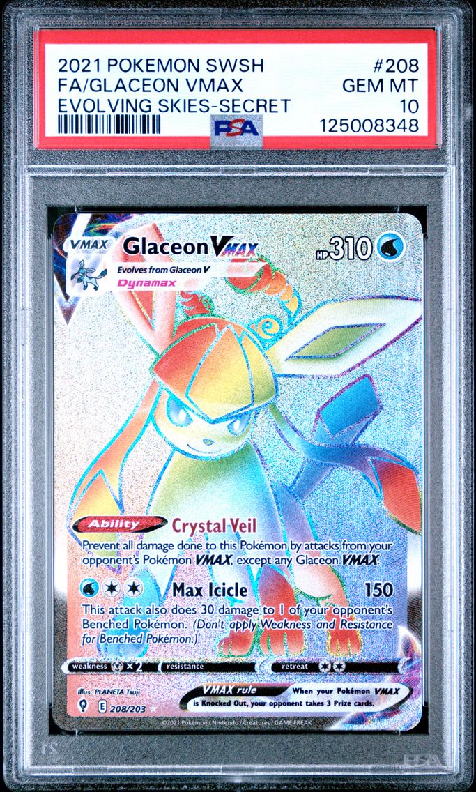 2021 #208 Full Art/Glaceon Vmax PSA 10 Sword & Shield Evolving Skies