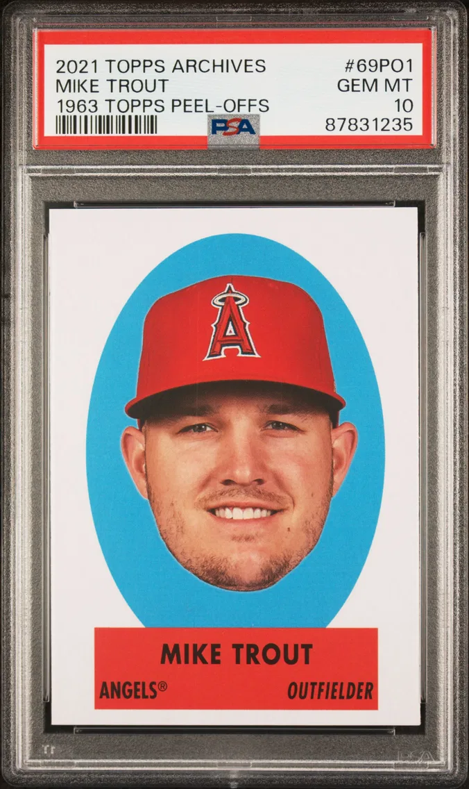 2021 #69PO1 Mike Trout PSA 10 Topps Archives 1963 Topps Peel-Offs
