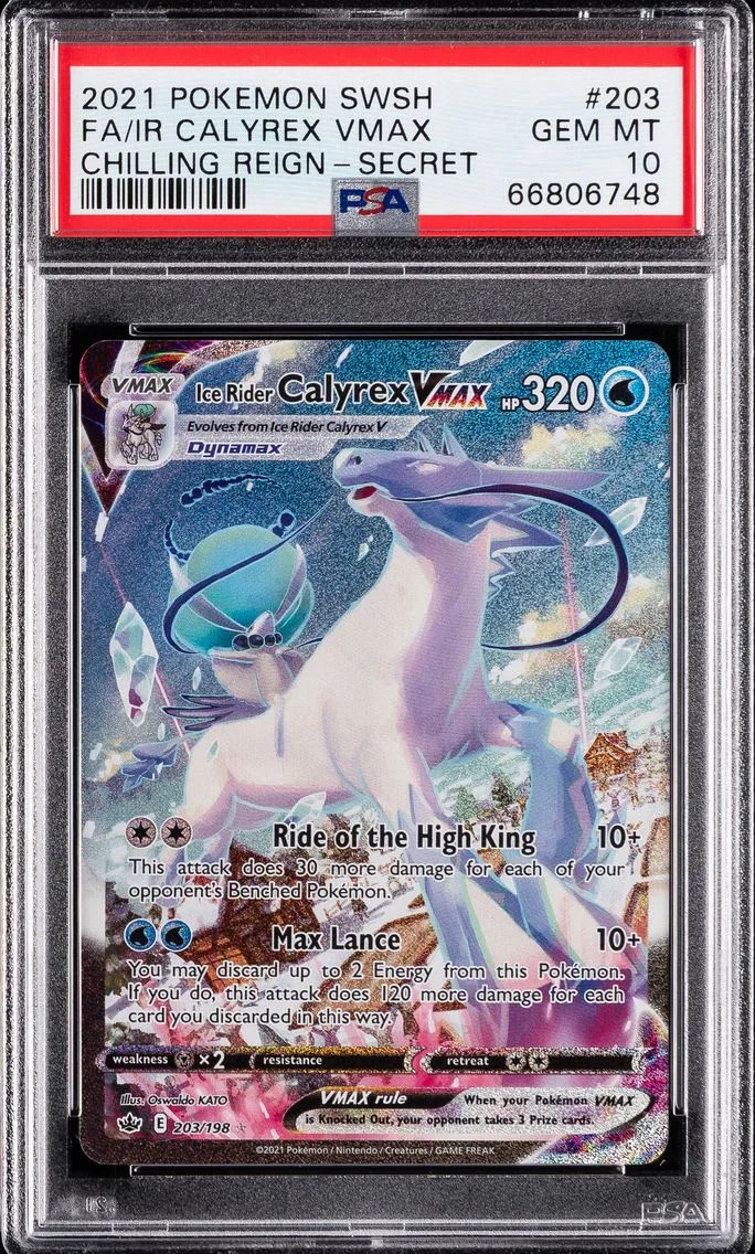 2021 #203 Full Art/Ice Rider Calyrex Vmax PSA 10 Sword & Shield Chilling Reign Pokemon