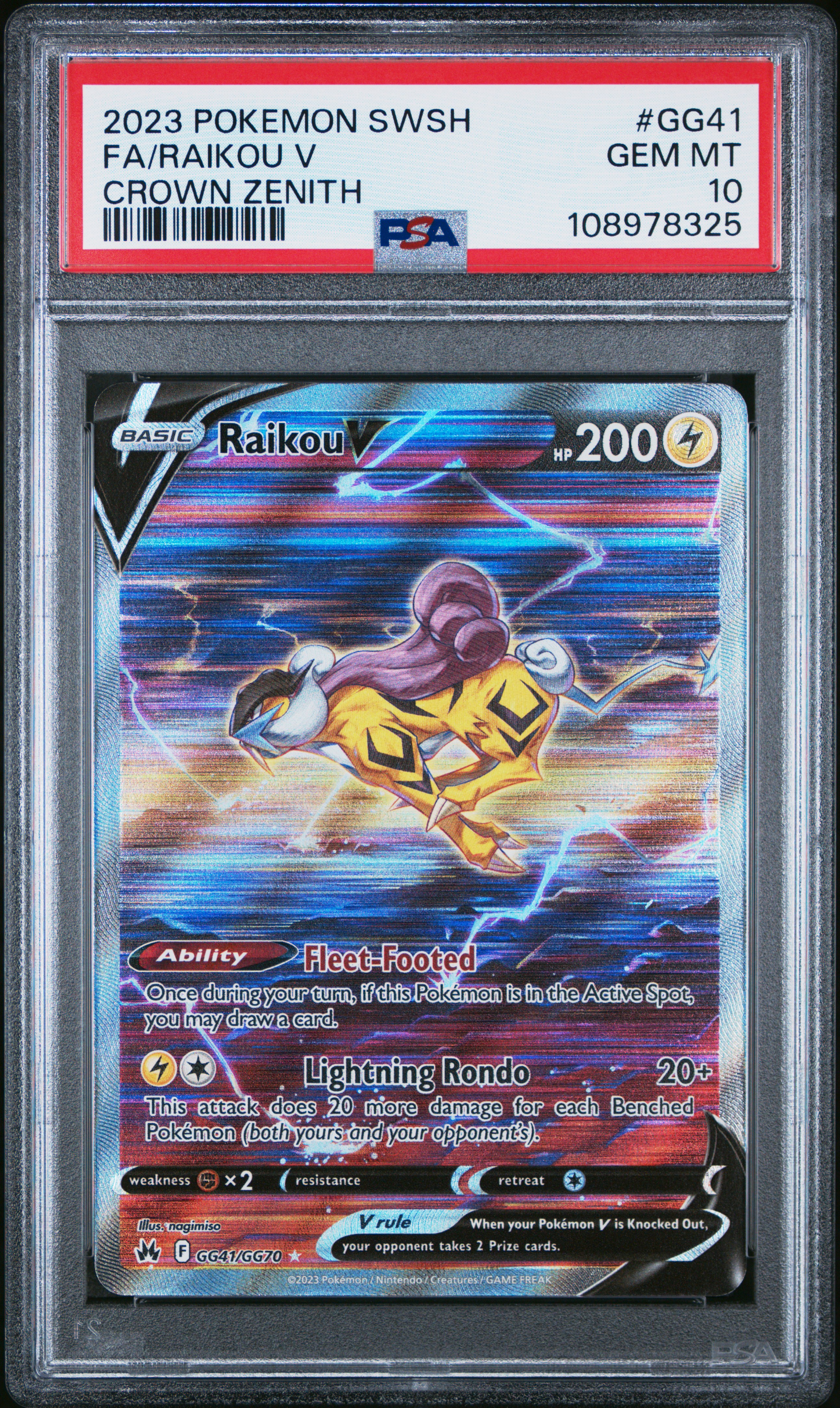 2023 #Gg41 Full Art/Raikou V PSA 10 Sword And Shield Crown Zenith