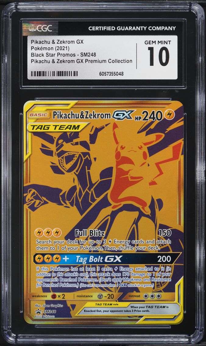 2021 #SM248 Full Art/Pikachu & Zekrom GX CGC 10 SM Black Star Promo Pokemon