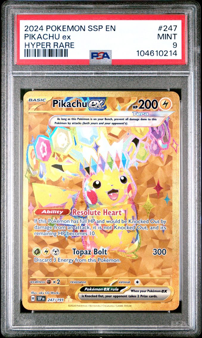 2024 #247 PIKACHU EX PSA 9 POKEMON SSP EN-SURGING SPARKS | HYPER RARE