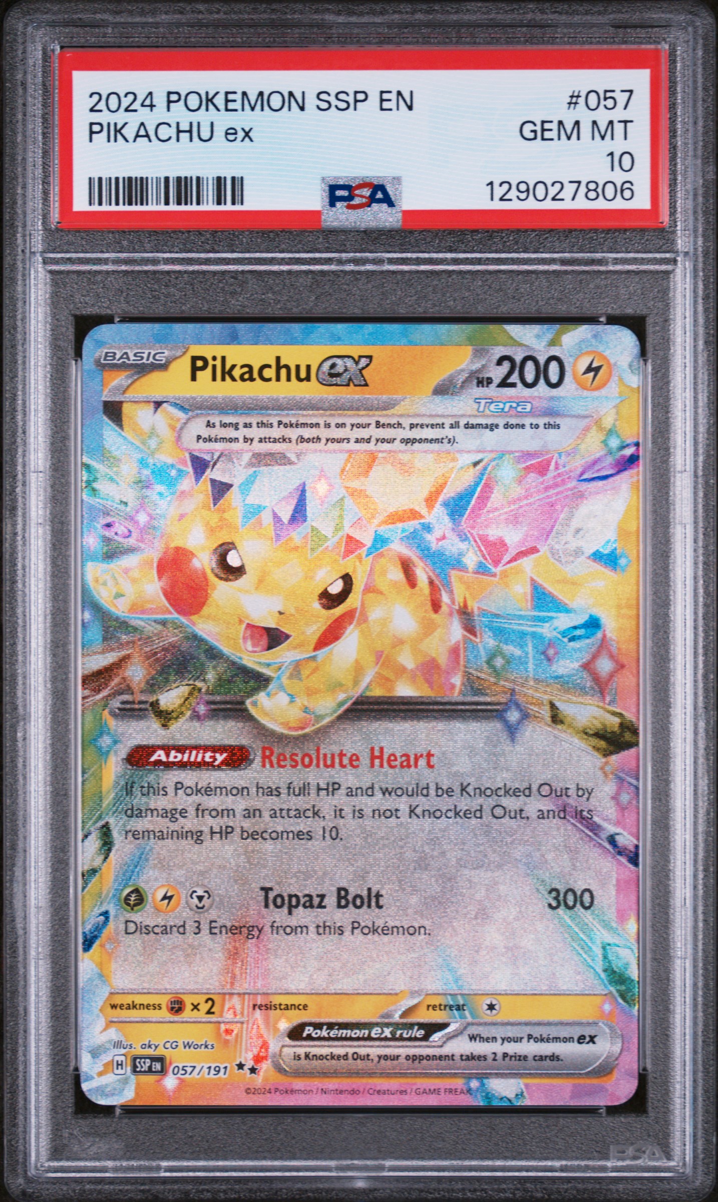 2024 #057 Pikachu Ex PSA 10 Ssp En-Surging Sparks