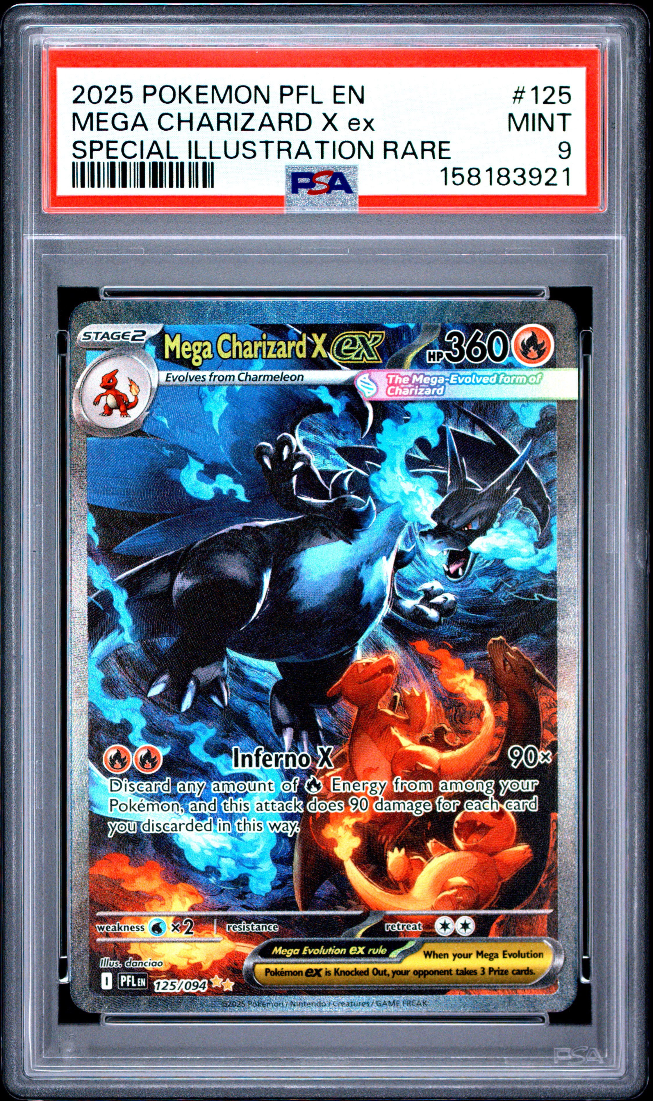 2025 #125 Mega Charizard X Ex PSA 9 Pfl En-Phantasmal Flames